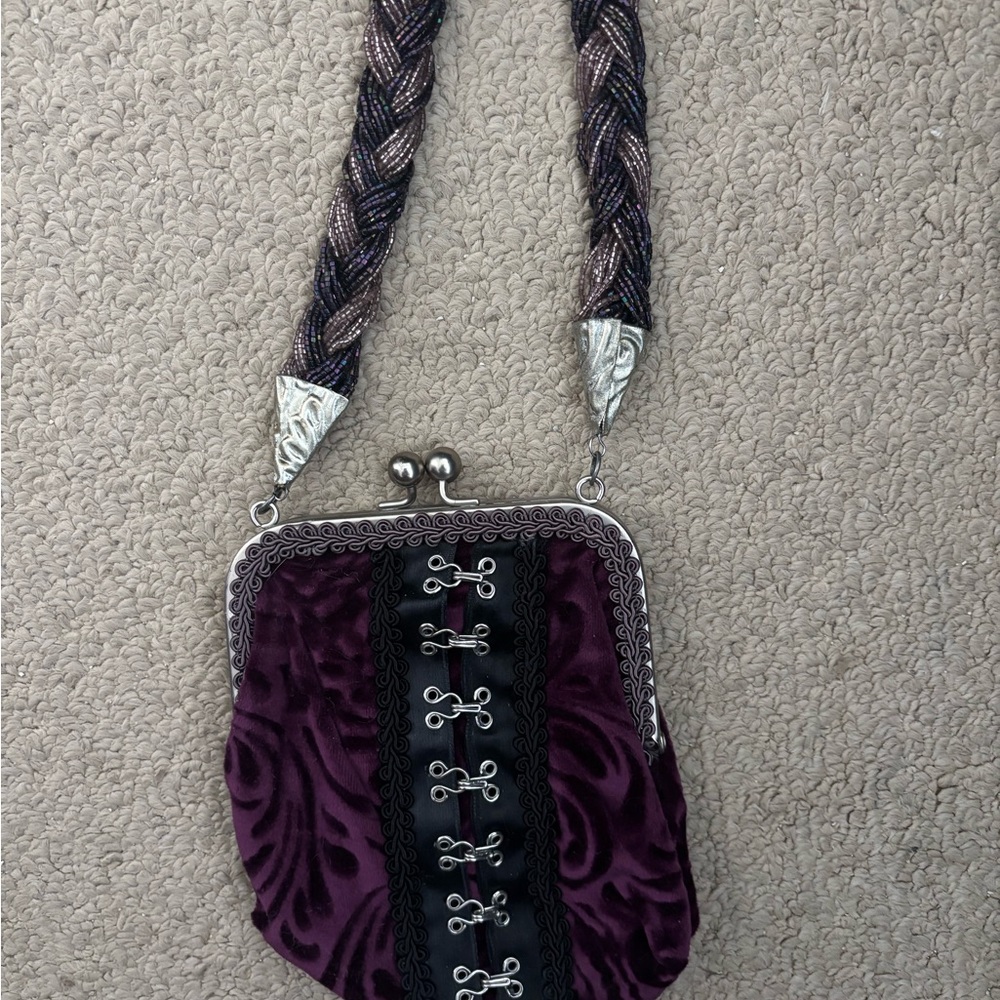 Vintage-Inspired Purple Velvet Clutch with Braided Strap